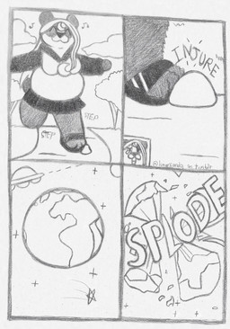 anthro black_body black_fur black_nose bodily_fluids bottomwear clothed clothing crying earth explosion female footwear fur fur_markings grass hair happy hoodie markings musical_note musical_symbol onomatopoeia open_mouth outside path planet plant rock round_ears sandals shoes skirt slightly_chubby solo sound_effects space spacecraft star symbol tail tears text topwear tree ufo vehicle white_body white_fur white_hair lunarpanda8686 mika_(lunarpanda8686) bear giant_panda mammal ursine comic english_text graphite_(artwork) hi_res monochrome traditional_media_(artwork)