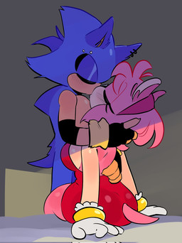 accessory anthro belly black_clothing black_gloves black_handwear blue_body blue_fur blush blush_lines bracelet butt caressing caressing_head clothed clothed_anthro clothed_female clothing disguise disguised dress duo ear_piercing eyes_closed female fingerless_gloves forehead_piercing fully_clothed fully_clothed_anthro fully_clothed_female fur gloves hair_accessory hairband handwear jewelry kissing kissing_on_lips machine male male/female messy_fur piercing pink_body pink_fur quills_(anatomy) red_clothing red_dress tan_arms tan_belly tan_mouth white_clothing white_gloves white_handwear quavernsfw sega sonic_the_hedgehog_(series) amy_rose metal_sonic eulipotyphlan hedgehog mammal robot robot_anthro 2025 hi_res