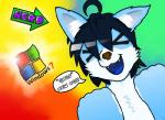 anthro black_hair blue_body blue_fur blue_tongue brown_nose chest_tuft fur hair happy logo male open_mouth solo teeth text tongue tuft white_body white_fur saintblue microsoft microsoft_windows windows_7 canid canine canis domestic_dog husky mammal nordic_sled_dog spitz 2009 english_text