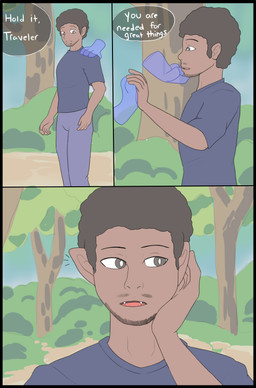 brown_hair clothed clothing dialogue disembodied_hand duo fangs forced forced_transformation forest forest_background ghost_hand ghost_paws hair hand_under_chin humanoid_pointy_ears male mid_transformation nature nature_background open_mouth plant pointy_ears pokemon_transformation species_transformation speech_bubble teeth text transformation tree gushoafterdark nintendo pokemon generation_1_pokemon human legendary_pokemon mammal mew_(pokemon) pokemon_(species) absurd_res comic digital_media_(artwork) english_text hi_res