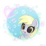 blonde_hair bubble bubble_wand derp_eyes eyelashes female feral grey_body hair happy heart_bubble heart_symbol holding_object simple_background smile solo white_background yellow_eyes zailartx friendship_is_magic hasbro my_little_pony derpy_hooves_(mlp) equid equine horse mammal pony 2021 digital_media_(artwork) hi_res portrait