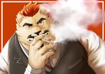 anthro clothing humanoid_hands kemono male necktie overweight overweight_male shirt smoking solo topwear shillon0610 bear mammal 2022 hi_res