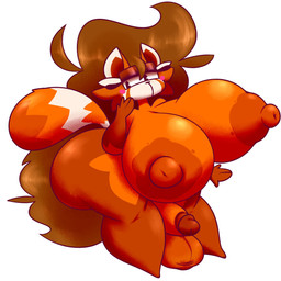 anthro areola balls big_balls big_breasts big_butt big_nipples biped blush blush_stickers breasts brown_body brown_hair butt facial_tuft feet fingers front_view genitals gynomorph hair huge_breasts huge_nipples humanoid_genitalia humanoid_penis intersex long_hair multicolored_body multicolored_tail narrowed_eyes nipples nude orange_body penis simple_background solo standing tail thick_thighs tuft white_background manicorange manicorange_(character) ailurid mammal red_panda 1:1 2026 digital_drawing_(artwork) digital_media_(artwork) hi_res