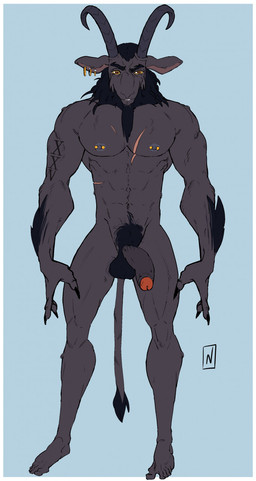 5_toes abs anthro areola balls barbell_piercing biceps deltoids ear_piercing ear_ring feet fingers foreskin fur genitals hair half-erect horn humanoid_feet humanoid_genitalia humanoid_penis looking_at_viewer male muscular muscular_anthro muscular_male nipple_dip nipple_piercing nipples nude partially_retracted_foreskin pecs penis piercing plantigrade pubes quads ring_piercing simple_background solo standing tail toes nevets bovid caprine caprine_demon demon goat goat_demon mammal digital_media_(artwork) hi_res