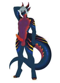 anthro balls biped erection genitals hair horn looking_at_viewer male nude penis red_penis ribbed_penis ridged_penis simple_background solo standing tail white_background kitsunewaffles-chan mythology dragon mythological_creature mythological_scalie scalie 2019 dated digital_media_(artwork) shaded