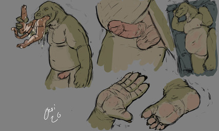 anthro balls belly big_belly bodily_fluids brown_body brown_fur claws digestion duo erection feet forced fur furniture genitals green_body grey_background head_first humanoid_genitalia humanoid_penis larger_pred long_tail lying male male/male male_pred male_prey navel nipples nude nude_female nude_male nude_pred nude_prey on_side on_sofa open_mouth oral_vore orange_body orange_fur partially_inside penis pink_nipples pink_penis saliva saliva_covered simple_background size_difference sleeping sofa standing striped_body striped_fur stripes struggling struggling_prey tail unwilling_prey vore jeri_kleinlowe felid gila_monster helodermatid lizard mammal pantherine reptile scalie tiger 2026 colored dated hi_res signature