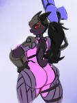 anthro big_breasts big_butt black_hair breasts butt clothed clothing eyebrows female gun hair looking_at_viewer non-mammal_breasts ranged_weapon solo tight_clothing weapon averyshadydolphin blizzard_entertainment mythology overwatch widowmaker_(overwatch) yaojou dragon jou mythological_creature mythological_scalie scalie 2016