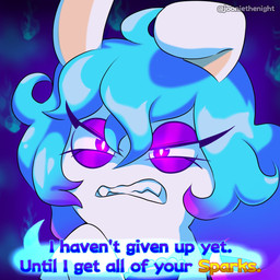 annoyed anthro bent_ear blue_hair clenched_teeth clothed clothed_anthro clothed_female clothing dialogue eyelashes fangs female female_anthro fire fur hair light long_ears long_hair narrowed_eyes noseless pattern_background pupils purple_clothing purple_eyes purple_hair purple_shirt purple_topwear shirt simple_background solo squint tan_inner_ear teeth text topwear wavy_hair white_body white_fur white_pupils jooniethenight mario_plus_rabbids_sparks_of_hope nintendo raving_rabbids rayman_(series) ubisoft midnite_(mario_plus_rabbids) ghost hybrid lagomorph mammal rabbid spirit 1:1 2023 artist_name colored crossover digital_drawing_(artwork) digital_media_(artwork) english_description english_text hi_res lighting shaded