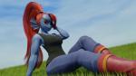 blue_body blue_skin eye_patch eyewear female hair long_hair looking_at_viewer pose red_hair sharp_teeth smile solo teeth herzseele undertale undertale_(series) undyne animal_humanoid fish fish_humanoid humanoid marine marine_humanoid 16:9 3d_(artwork) 4k absurd_res digital_media_(artwork) hi_res widescreen