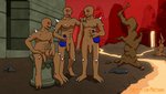 balls brown_body brown_skin casual_nudity flaccid foreskin genitals group hand_on_shoulder health_bonus humanoid_genitalia humanoid_penis lava male nude penis red_eyes sitting spikes mattspew doom_(series) id_software microsoft humanoid imp_(doom) absurd_res hi_res