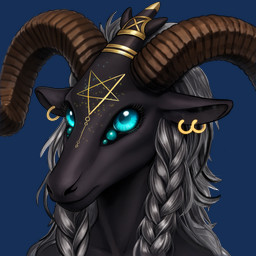 anthro blue_eyes ear_piercing female hair horn long_hair multi_eye piercing solo artist_aleshakay baphomet_(deity) folionne tempore bovid caprine caprine_demon deity demon goat goat_demon mammal 1:1 alpha_channel hi_res