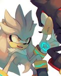 anthro clothing duo eye_contact footwear gloves handwear looking_at_another male open_mouth open_smile red_eyes simple_background smile tuft yellow_eyes salanchu sega sonic_the_hedgehog_(series) shadow_the_hedgehog silver_the_hedgehog eulipotyphlan hedgehog mammal 2017 4:5 digital_media_(artwork) digital_painting_(artwork) hi_res