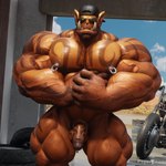 abs balls biceps blizzard_entertainment fangs garrosh_hellscream genitals hi_res humanoid humanoid_pointy_ears male muscular muscular_humanoid muscular_male nipple_piercing nipples orc pecs penis piercing psyertitan solo teeth vein veiny_muscles warcraft