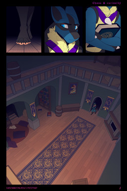 ambiguous_gender anthro blue_body blue_fur comic_panel detailed_background fur multi_panel solo nootkep nintendo pokemon canid generation_4_pokemon lucario mammal pokemon_(species) 2:3 absurd_res comic digital_media_(artwork) hi_res