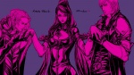 abstract_background breasts cleavage clothed clothing coat eyewear female fully_clothed glasses gloves group handwear heart_symbol kissing looking_at_viewer male pink_body simple_background topwear unknown_artist bayonetta capcom devil_may_cry platinumgames bayonetta_(character) dante_(dmc) luka_(bayonetta) human mammal pink_theme restricted_palette