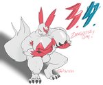 anthro barefoot big_pecs bulge claws feature feet fur huge_pecs licking licking_lips licking_own_lips male nipples nude pecs red_body red_eyes red_fur self_lick solo tail text tongue tongue_out white_body white_fur rxq nintendo pokemon pokemon-specific_day zangoose_day generation_3_pokemon mammal pokemon_(species) zangoose 2021 absurd_res dated english_text hi_res