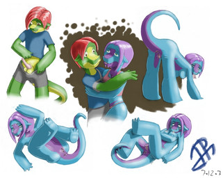all_fours anthro anus ass_up butt duo erection female genitals male multiple_poses nude penis pose presenting presenting_hindquarters raised_tail tail vulva 0g0p0g0 quasar_(0g0p0g0) lizard reptile scalie digital_media_(artwork) shaded soft_shading source_request