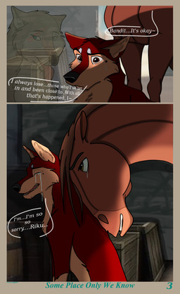 bodily_fluids crying dialogue duo feral fur male open_mouth sad sitting size_difference tears teeth text tongue tongue_out holidaypup bandit_(holidaypup) canid canine canis dingo domestic_dog equid equine horse mammal comic digital_media_(artwork) english_text hi_res