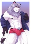 anthro barazoku bulge clothed clothing erection fur hair looking_at_viewer male muscular muscular_anthro muscular_male nipples nude simple_background smile solo tail underwear vitaly4321 felid lion mammal pantherine digital_media_(artwork) hi_res