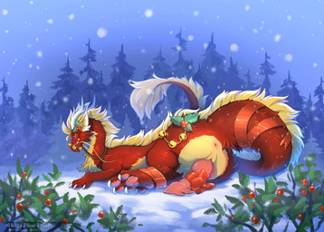 animal_genitalia animal_penis anus bell berry blonde_hair body_hair canine_genitalia canine_penis claws digitigrade erection feral fluffy fluffy_ears fluffy_hair fluffy_tail food forest forest_background fruit fur genitals gift gift_wrapped hair holidays horn knot knotted_penis lying male multicolored_body multicolored_fur multicolored_hair nature nature_background nude on_side penile penile_spines penis plant purple_eyes red_body red_fur red_hair snow solo tail tail_tuft tree tuft two_tone_hair whiskers yellow_body yellow_fur mydrawnworld asian_mythology christmas east_asian_mythology mythology vitamin_c_(forwardpickup) dragon eastern_dragon mammal mythological_creature mythological_scalie scalie digital_drawing_(artwork) digital_media_(artwork) hi_res