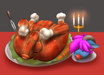 animal_genitalia animal_penis anthro anus apple balls big_balls blue_body brown_horn candle carrot character_prepared_as_food death equine_genitalia equine_penis fire food food_gag fruit furniture gag genitals gore_focus hair horn inside male male_death penis plant plate platter purple_hair snuff solo table vegetable waynekan equid equine horse mammal pony hi_res