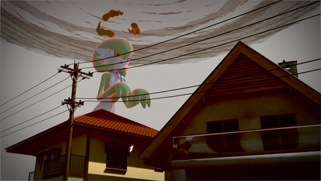 3_fingers ambiguous_gender building chest_spike clothing cloud dress dynamax fingers glistening glistening_eyes green_body green_hair grey_sky hair house macro macro_ambiguous macro_humanoid ominous ominous_background outside pseudo_hair red_eyes sky smile solo spikes spikes_(anatomy) white_body bot1684127 nintendo pokemon dynamax_pokemon gardevoir generation_3_pokemon humanoid pokemon_(species) 16:9 2026 3d_(artwork) blender_(artwork) digital_media_(artwork) hi_res widescreen