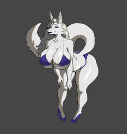 5_fingers anthro big_breasts bikini breasts clothed clothed_anthro clothed_female clothing crotch_tuft eyebrows eyelashes female female_anthro fingers footwear front_view fur grey_background hair high_heels huge_breasts inner_ear_fluff lips long_hair pose shoes simple_background solo swimwear tail thick_thighs triangle_bikini tuft two-piece_swimsuit white_body white_fur white_tail wide_hips palesnake canid canine mammal 2025 absurd_res digital_drawing_(artwork) digital_media_(artwork) hi_res pinup