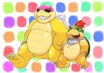 anthro cute_fangs duo eyewear grin hands_on_hips kerchief male mostly_nude neckerchief nude overweight overweight_male shell size_difference smile spikes sunglasses hisashino mario_bros nintendo bowser_jr. koopaling roy_koopa koopa reptile scalie