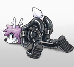 anthro antlers anus arms_tied ass_up bdsm belt belt_buckle black_nose bodily_fluids bondage boots bound buckle bulge butt clothing footwear fur genitals glistening glistening_body hair horn latex latex_clothing leg_spreader male nervous nervous_grin nervous_sweat penis purple_hair raised_tail rear_view restraints shoes simple_background solo spreader_bar sweat tail unzipped unzipped_bodysuit unzipped_pants white_antlers white_body white_fur zipper bunnymutt deer mammal hi_res