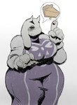 anthro big_breasts breasts claws delta_rune_(emblem) female finger_claws fur gesture hand_gesture mature_female overweight overweight_anthro overweight_female pawpads pie_(food) pointing pointing_up simple_background smile speech_bubble symbol white_background white_body white_fur wide_hips dagothurfanclub undertale undertale_(series) toriel boss_monster_(undertale) bovid caprine goat mammal 2024 hi_res pictographics