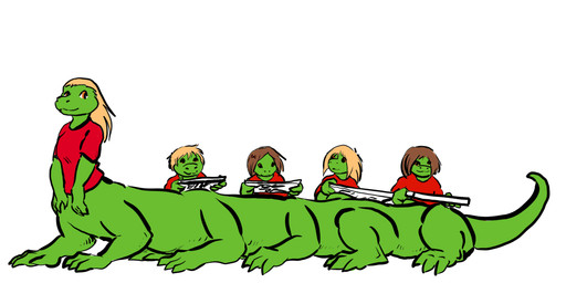10_legs 3_toes 4_fingers ambiguous_gender arms_to_side big_hands blonde_hair bottomless brown_hair claws clothed clothing eyes_closed feet female fingers front_view green_body group hair holding_object holding_sign long_hair looking_at_viewer multi_leg multi_limb open_mouth orange_eyes plantigrade quadruped raised_arms raised_tail red_clothing red_shirt red_t-shirt red_topwear sharp_teeth shirt short_hair short_tail side_view sign simple_background sitting smile snout sprawling_gait straight_hair t-shirt tail tail_motion tailwag tapering_tail teeth text thick_tail toes tongue topwear white_background cervelet liz_(growing_troubles) lizard lizard_taur long_taur reptile reptile_taur scalie scalie_taur taur 2022 animated animated_comic colored comic digital_drawing_(artwork) digital_media_(artwork) english_text flat_colors handwritten_text line_art painting_(artwork)