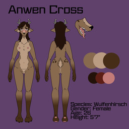 anthro antlers anwen_cross female horn open_mouth paws solo wulfenhirsch honeybunny33 canid canine canis deer hybrid mammal wolf 1:1 absurd_res hi_res model_sheet