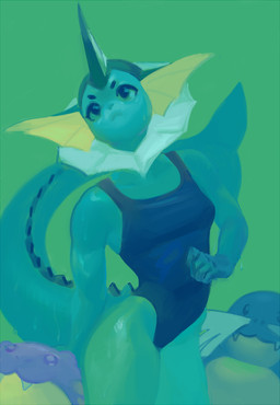 ambiguous_feral ambiguous_gender anthro athletic athletic_anthro athletic_female biped blue_body breasts clothing ear_fins female female_anthro feral fin head_fin leotard looking_up simple_background solo_focus standing tail tail_fin mighty-whydah nintendo pokemon eeveelution generation_1_pokemon generation_3_pokemon pokemon_(species) spheal vaporeon 2019 digital_media_(artwork) digital_painting_(artwork) hi_res painting_(artwork)