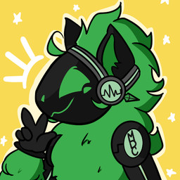 ambiguous_gender anthro fur gesture green_body green_fur hand_gesture happy machine markings nude protogen_visor screen screen_face side_view simple_background smile solo star_(marking) toony v_sign yellow_background milkskeki proto_bot_(mdc) protogen robot 1:1 digital_drawing_(artwork) digital_media_(artwork) male_(lore)