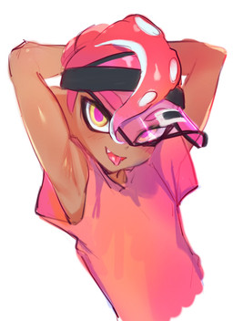 armpit_fetish blush blush_lines clothed clothing cute_fangs dark_body dark_skin fangs hands_behind_head hat headgear headwear looking_at_viewer male male_humanoid open_mouth open_smile pose pseudo_hair shirt simple_background smile solo t-shirt teeth tentacle_hair tentacles tongue tongue_out topwear visor_cap white_background jtveemo nintendo splatoon animal_humanoid aquatic aquatic_humanoid cephalopod cephalopod_humanoid humanoid mollusk mollusk_humanoid octarian octoling 2019 digital_drawing_(artwork) digital_media_(artwork) half-length_portrait hi_res portrait source_request unavailable_at_source