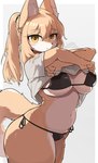 anthro big_breasts bikini breasts clothing female female_anthro fur hair inner_ear_fluff kemono navel ponytail shirt simple_background solo swimwear t-shirt tail tan_body tan_fur tan_hair thick_thighs topwear triangle_bikini tuft two-piece_swimsuit under_boob undressing white_background white_body white_fur wide_hips yellow_eyes tofffffu rebekah canid canine fox mammal 2025 absurd_res digital_media_(artwork) hi_res