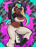 absurd_res belly big_breasts breasts cephalopod chuchujello cleavage clothed clothing crop_top electronics female headphones hi_res humanoid keyboard_instrument keytar marina_(splatoon) marine mollusk musical_instrument navel navel_piercing nintendo octarian octoling one_eye_closed piercing pseudo_hair shirt smile solo splatoon tentacle_hair tentacles topwear y2k_(fashion) y2k_(graphic_design)