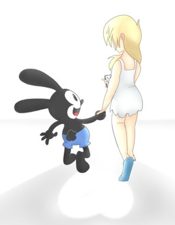 4_fingers adolescent anthro beady_eyes bent_leg black_body black_fur black_nose black_tail blonde_hair blue_bottomwear blue_clothing blue_footwear blue_sandals blue_shorts book bottomwear clothed clothed_anthro clothed_female clothed_human clothed_male clothing dress duo featureless_feet feet female fingers footwear fur hair hand_holding holding_book holding_object larger_female larger_human light long_ears long_hair looking_at_another male open_mouth open_smile red_tongue sandals scut_tail shoes short_tail shorts simple_background size_difference smaller_anthro smaller_male smile smiling_at_another tail tan_body tan_skin tongue topless topless_anthro topless_male walking white_background white_body white_clothing white_dress white_skin young young_female young_human cookieboy011 disney kingdom_hearts square_enix namine_(kingdom_hearts) oswald_the_lucky_rabbit human lagomorph leporid mammal rabbit 2019 absurd_res colored crossover digital_drawing_(artwork) digital_media_(artwork) english_description hi_res lighting shaded