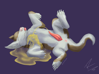 animal_genitalia animal_penis anus bodily_fluids cetacean_genitalia cetacean_penis eyes_closed feet feral fur genital_fluids genitals hindpaw looking_pleasured male nude paws peeing penis pink_anus presenting smile solo steam tapering_penis tongue tongue_out urine urine_on_chest urine_on_ground urine_pool urine_stream watersports wet wet_body wet_fur wetting white_body white_fur stinkycoyote kyze_(el_kyze) canid canine mammal 4:3 absurd_res hi_res