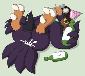 alcohol animal_genitalia animal_penis armor balls beverage bodily_fluids butt canine_genitalia canine_penis clothing cum cum_in_ass cum_inside drunk erection eyewear genital_fluids genitals hat headgear headwear helmet knot knotted_penis leaking_cum male party_hat penis presenting presenting_hindquarters scarf sleeping solo substance_intoxication crisstail final_fantasy square_enix maverick_chocobo avian bird chocobo absurd_res hi_res