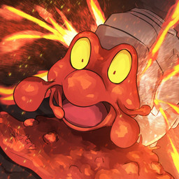 ambiguous_feral ambiguous_gender apode dutch_angle feral fire grey_shell lava legless open_mouth pink_tongue red_body red_eyes rock shell solo tongue yellow_sclera spicyichizo nintendo pokemon elemental_creature gastropod generation_2_pokemon lava_creature magcargo mineral_fauna mollusk pokemon_(species) 1:1 2025 absurd_res hi_res shaded