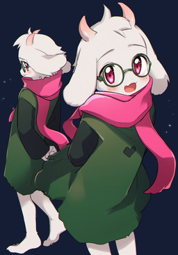 ambiguous_gender anthro barefoot blush eyewear feet fur glasses hands_behind_back horn looking_at_viewer pink_eyes scarf solo white_body white_fur young porygonleft deltarune undertale_(series) ralsei boss_monster_(undertale) darkner 2021 hi_res
