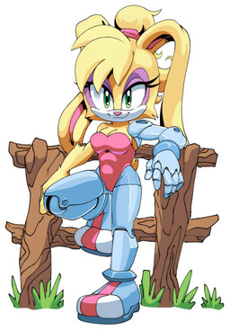 anthro bodysuit clothing cybernetics female fence fur grass green_eyes machine pink_bodysuit pink_clothing pink_skinsuit plant robotic_arm robotic_legs simple_background skinsuit solo standing tight_clothing white_background yellow_body yellow_fur adam_bryce_thomas archie_comics sega sonic_the_hedgehog_(archie) sonic_the_hedgehog_(comics) sonic_the_hedgehog_(series) bunnie_rabbot cyborg lagomorph leporid mammal rabbit hi_res