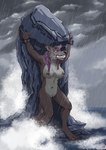 anthro bound brown_body chain chained ear_piercing ear_ring female nipple_piercing nipple_ring nipples nude peril piercing raining restraints ring_piercing rock sea solo standing storm water wet wristband baroque_(artist) aileen_(rex5611) canid canine canis mammal wolf hi_res