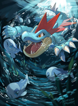 back_spikes blue_body bubble claws countershade_face countershading feral finger_claws head_spikes light light_beam open_mouth orange_eyes seaweed sharp_teeth snout spiked_tail spikes spikes_(anatomy) sunbeam sunlight tail teeth toe_claws tongue underwater water m0kuz0 nintendo pokemon crocodilian feraligatr generation_2_pokemon generation_7_pokemon pokemon_(species) reptile scalie wishiwashi absurd_res hi_res signature