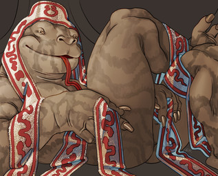 anthro claws feet headdress headdress_only headgear headgear_only humanoid_feet long_tongue lying magic_user male markings muscular muscular_male narrowed_eyes on_back plantigrade smile snakeskin solo spots spotted_body spotted_skin tongue ravuer conan_the_barbarian_(franchise) thulsa_doom reptile scalie snake werecreature werereptile werescalie weresnake absurd_res hi_res