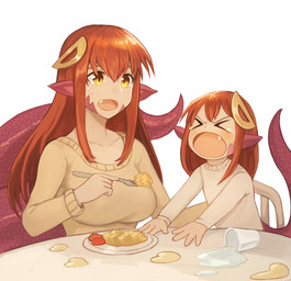ambiguous_gender angry apode bodily_fluids breasts clothing cute_fangs cutlery duo eyes_closed fangs female food fork green_eyes hair humanoid_pointy_ears kitchen_utensils legless monster_girl_(genre) non-mammal_breasts open_mouth pointy_ears red_hair serpentine shirt simple_background split_form tears teeth tools topwear white_background young sookmo monster_musume miia_(monster_musume) draconcopode lamia reptile scalie snake 2018 hi_res daughter_(lore) mother_(lore) mother_and_child_(lore) mother_and_daughter_(lore) parent_(lore) parent_and_child_(lore) parent_and_daughter_(lore)