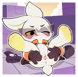 anthro anus blush butt clothing discarded_clothing discarded_footwear discarded_panties discarded_underwear duo eyewear female fur genitals imminent_sex inner_labia nude panties pink_vulva smile solo spreading sunglasses tail tongue tongue_out underwear vulva white_body white_fur gaturo bombun bombun_(kekitopu) lagomorph leporid mammal rabbit 2025 absurd_res hi_res