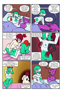 anthro anthrofied big_breasts bite breasts cigarette dialogue female female/female female_anthro genitals interspecies nipple_piercing nipples nude nude_anthro nude_female piercing profanity purple_body sex small_breasts smoking smoking_cigarette text vulva white_body fourssss game_freak nintendo pokemon gardevoir generation_1_pokemon generation_3_pokemon haunter human kirlia mammal pokemon_(species) 2026 2:3 absurd_res comic digital_drawing_(artwork) digital_media_(artwork) english_text hi_res