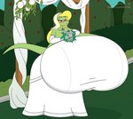 anthro big_breasts blue_eyes blush breasts bridezilla clothed clothing copyright_symbol dress female flower grass huge_breasts hyper hyper_breasts non-mammal_breasts plant solo symbol wedding_dress wedding_veil satsumalord viper_(kyurem2424) lizard reptile scalie 2019 digital_media_(artwork) hi_res